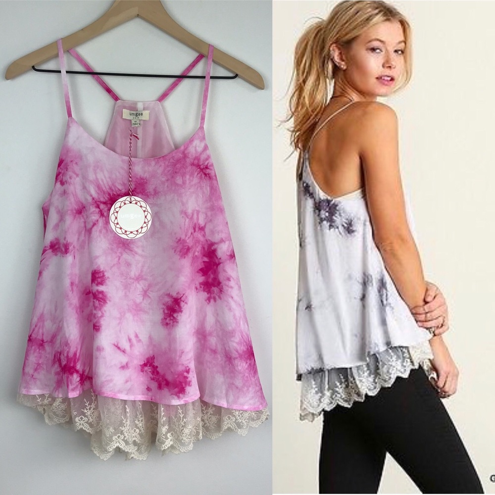 Umgee | Tie Die Bohemian Tunic tank lace trim